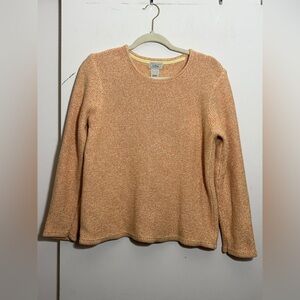L.L. Bean Crewneck Sweater Orange Marled Chunky Knit Purl Stitch Size M